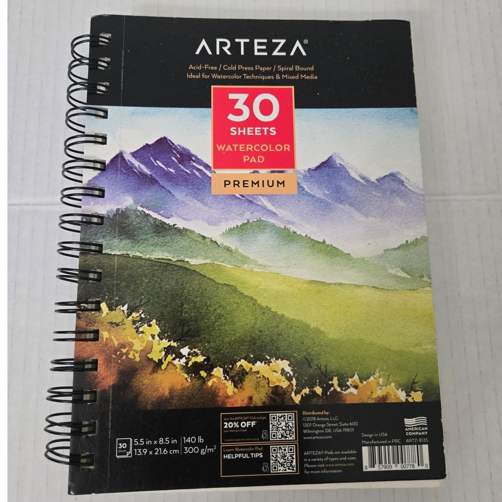 Arteza Watercolor Pad 5.5 x 8.5 Cold Press 140 lb Spiral Bound Paper Art Journal
